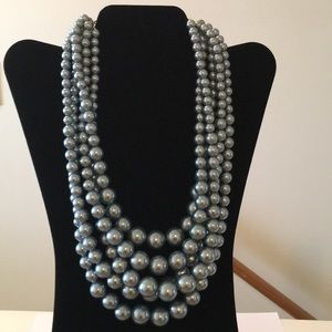 Blue gray beaded pearl inspired necklace